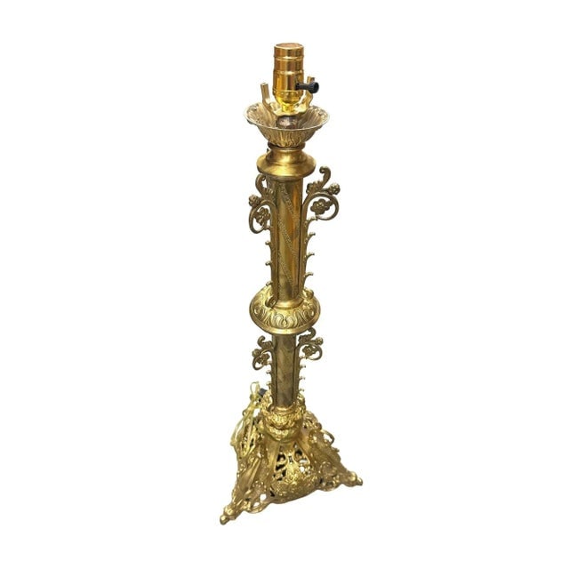 Mid 20th Century Hollywood Regency Neo-Gothic Scrolling Solid Brass Dragon Table Lamp - 7