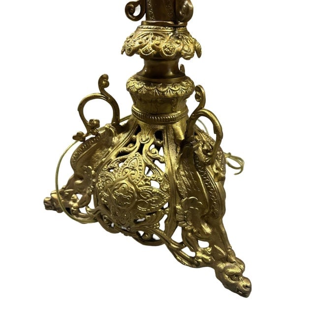 Mid 20th Century Hollywood Regency Neo-Gothic Scrolling Solid Brass Dragon Table Lamp - 8