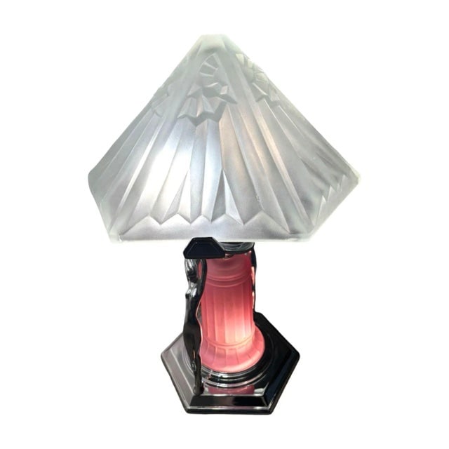1980s Frankart Era Art Deco Style Chrome Figural Lamp With Vivian Glass Shade - 10
