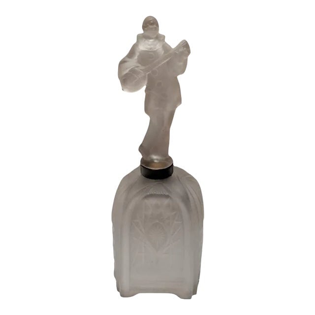 1920s Art Deco Frosted Glass Jester Figurine Lamp: Title: 1920s Art Deco Frosted Glass Jester Figurine Lamp Description: Art Deco lamp statue of a frosted glass jester with illuminating base This Art Deco frosted glass lamp features a unique design of