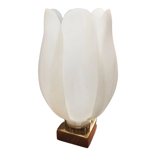 Oversized Acrylic Tulip Lamp in the Style of Roger Rougier: Title: Oversized Acrylic Tulip Lamp in the Style of Roger Rougier Description: Vintage oversized 24" tall acrylic tulip flower lamp featuring a blooming acrylic tulip-like shade made up of 6 hand-shap