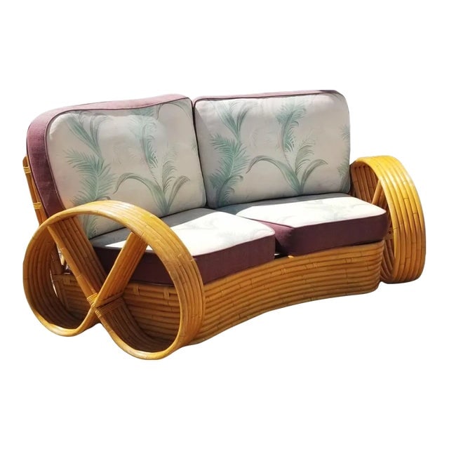 Restored Rattan Six Strand Full Pretzel Curved Settee, in the Style of Paul Frankl (1 of 7)