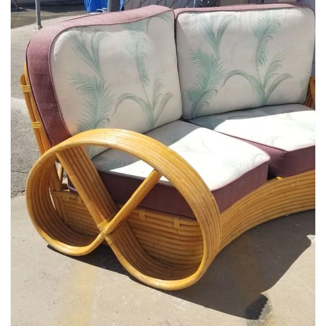 Restored Rattan Six Strand Full Pretzel Curved Settee, in the Style of Paul Frankl - 3