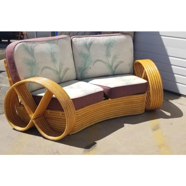 Restored Rattan Six Strand Full Pretzel Curved Settee, in the Style of Paul Frankl - 4