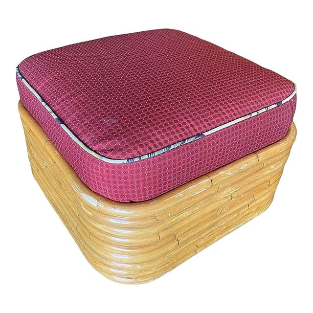 Restored 1940s Mid Century 9 Strand Paul T Frankl Style Stacked Rattan Ottoman Stool: Title: Restored 1940s Mid Century 9 Strand Paul T Frankl Style Stacked Rattan Ottoman Stool Description: This beautifully restored rattan blends style and vintage charm with modern comfort. Made in 19