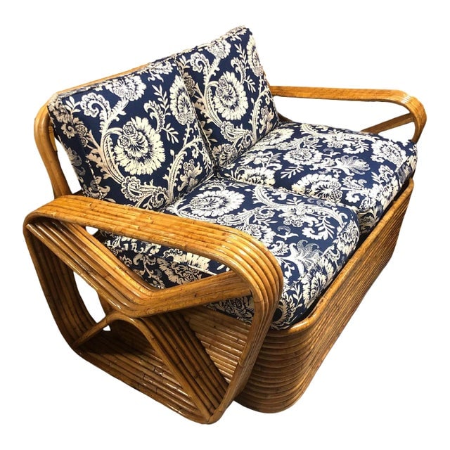Restored MCM Six-Strand Double Triangle Pretzel Arm Tortoise Shell Rattan Settee (1 of 6)