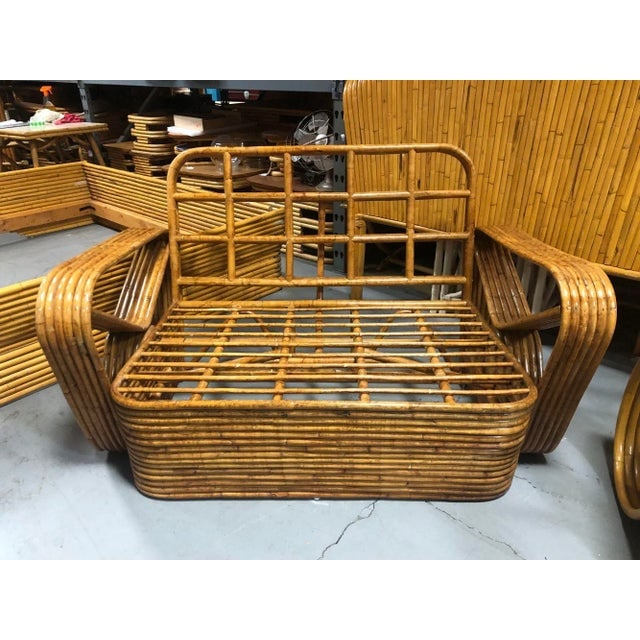 Restored MCM Six-Strand Double Triangle Pretzel Arm Tortoise Shell Rattan Settee - 6