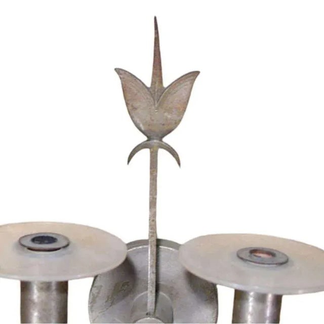 Pair of High Style Geometric Art Deco Silver Plate Bronze Wall Sconces - 6