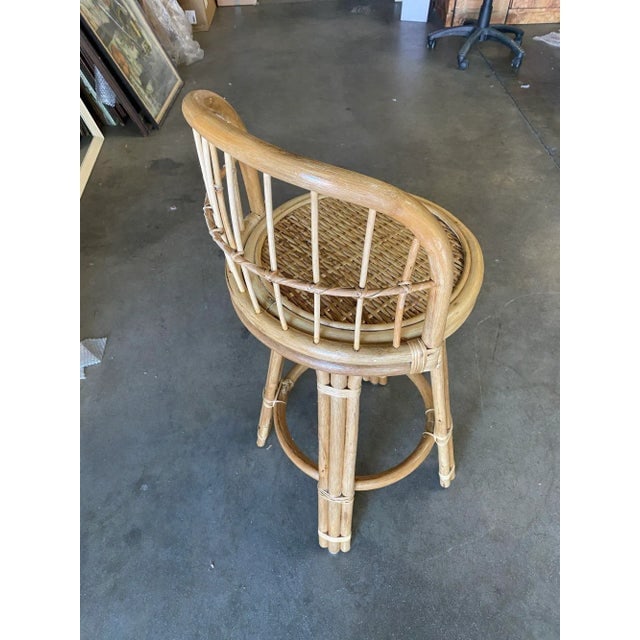 Restored 3-Strand Rattan Bar Stool W/ Stick Reed Rattan Back - 3
