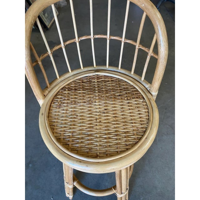 Restored 3-Strand Rattan Bar Stool W/ Stick Reed Rattan Back - 6