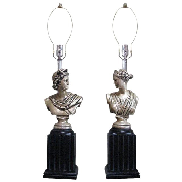 1950s Neoclassical God and Goddess Pillar Table Lamps, Pair (1 of 5)
