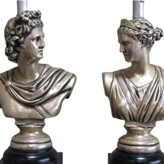 1950s Neoclassical God and Goddess Pillar Table Lamps, Pair - 2