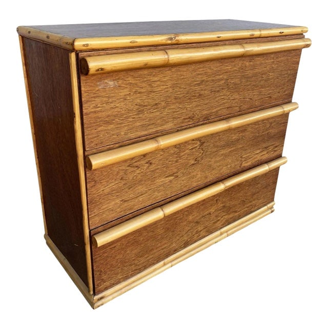 1950s Restored Modernist Mahogany Chest of Drawers W/ Rattan Pulls (1 of 10)