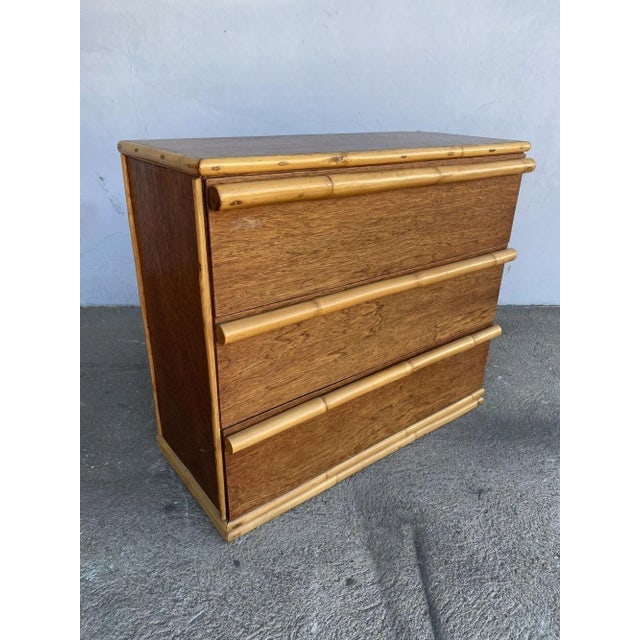 1950s Restored Modernist Mahogany Chest of Drawers W/ Rattan Pulls - 3