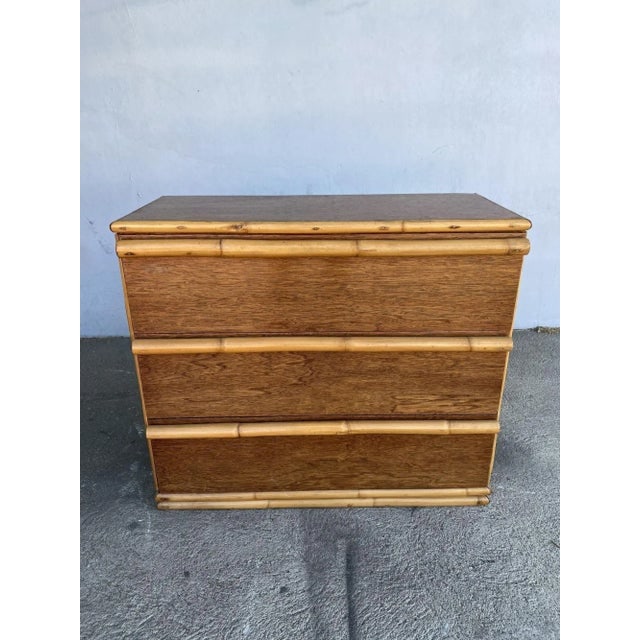 1950s Restored Modernist Mahogany Chest of Drawers W/ Rattan Pulls - 4