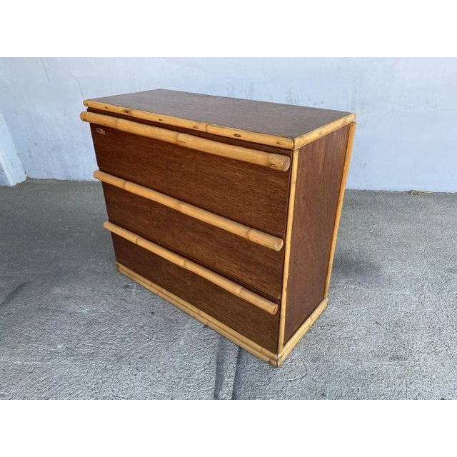 1950s Restored Modernist Mahogany Chest of Drawers W/ Rattan Pulls - 5