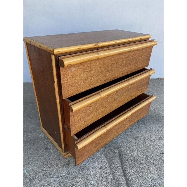 1950s Restored Modernist Mahogany Chest of Drawers W/ Rattan Pulls - 6