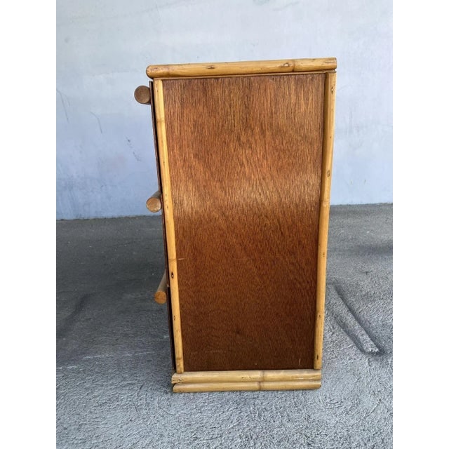 1950s Restored Modernist Mahogany Chest of Drawers W/ Rattan Pulls - 7