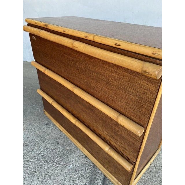 1950s Restored Modernist Mahogany Chest of Drawers W/ Rattan Pulls - 8