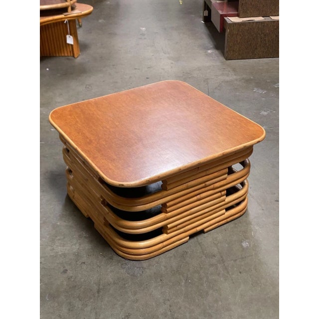 Restored 1940s Stacked Rattan Coffee Table with Rattan Wrapped Mahogany Top - 2
