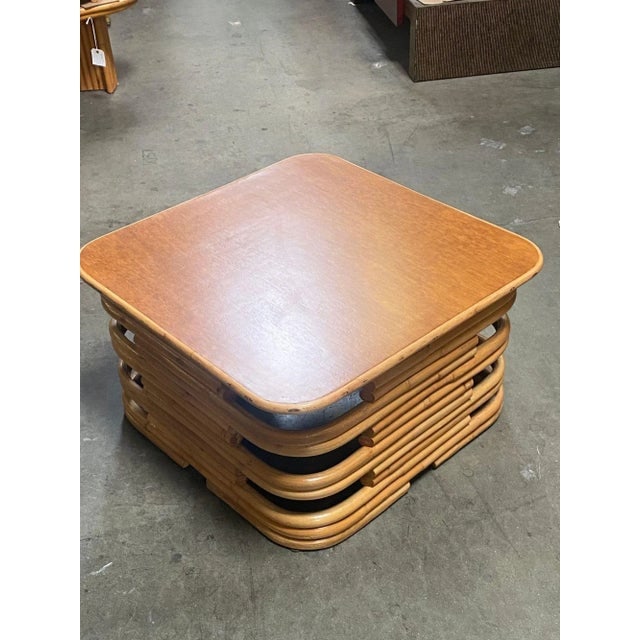 Restored 1940s Stacked Rattan Coffee Table with Rattan Wrapped Mahogany Top - 4