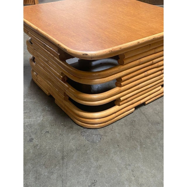 Restored 1940s Stacked Rattan Coffee Table with Rattan Wrapped Mahogany Top - 5