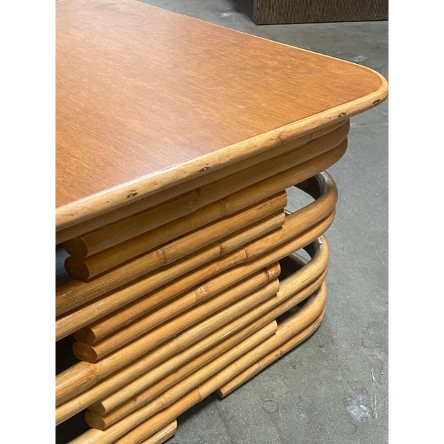 Restored 1940s Stacked Rattan Coffee Table with Rattan Wrapped Mahogany Top - 7