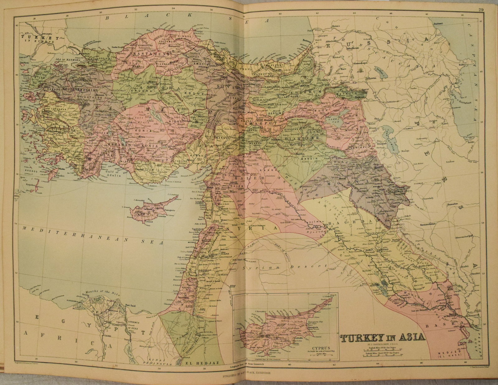 1892 Black Map of Turkey -- In Europe and in Asia on Separate Sheet - 2