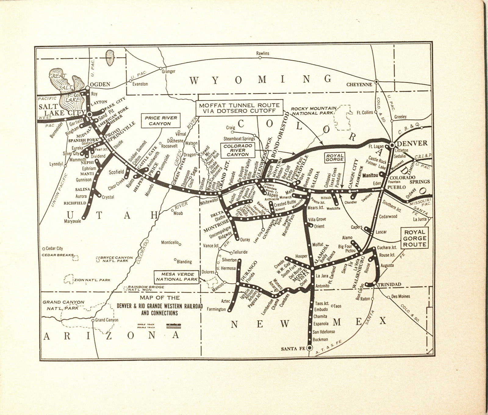1943 Denver & Rio Grande Western Railroad Map in Rocky Mountain Views Brouchure -- Rocky Mountain - 4