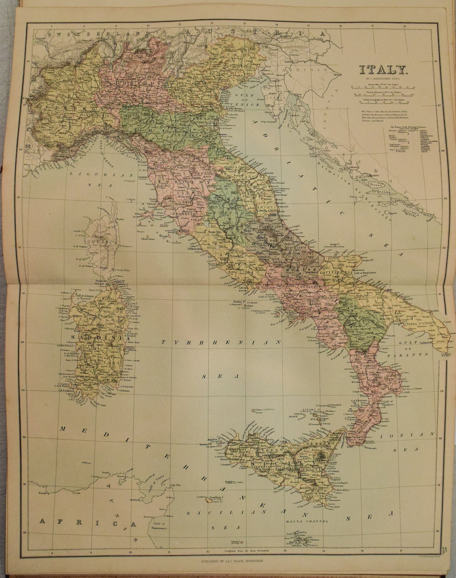1892 Black Map of Spain and Portugal Plus [on Separate Sheet] Italy - 2