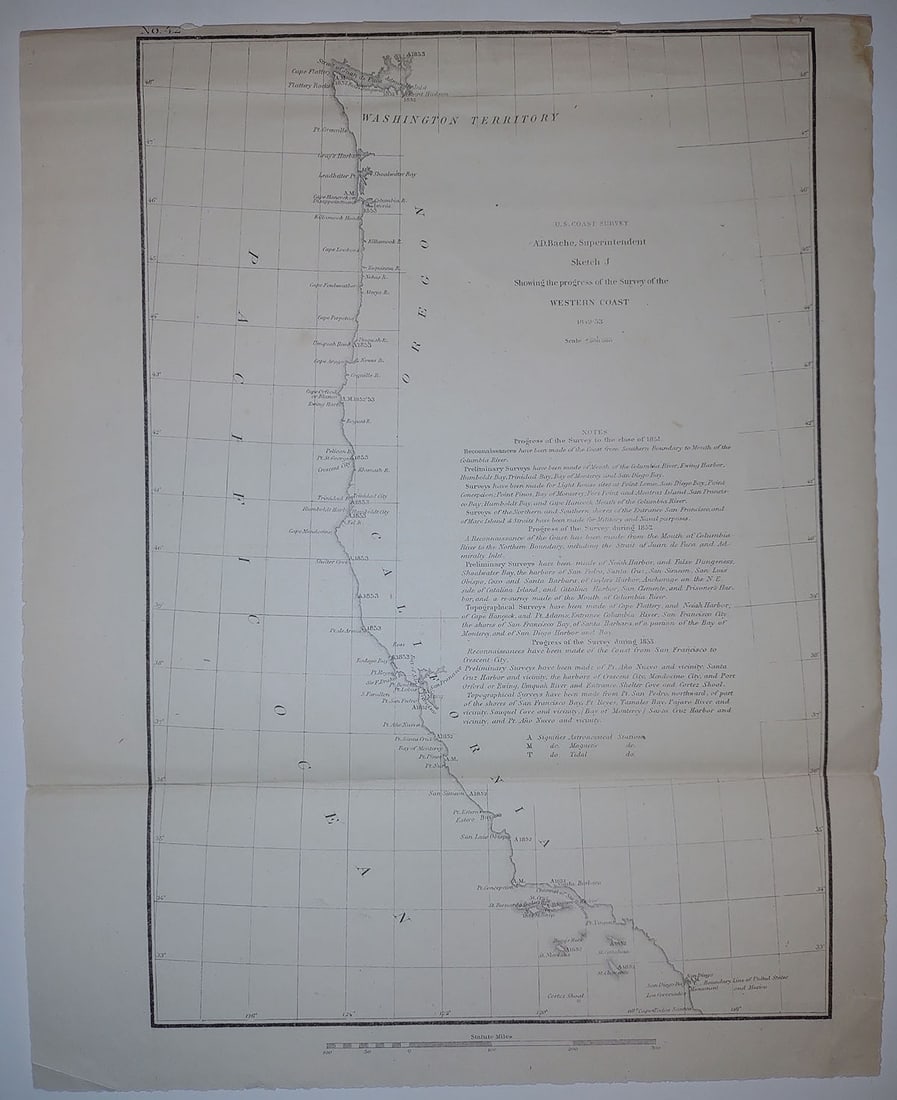 Sketch J. Showing the Progress of the Survey of The Western Coast. 1849-53.