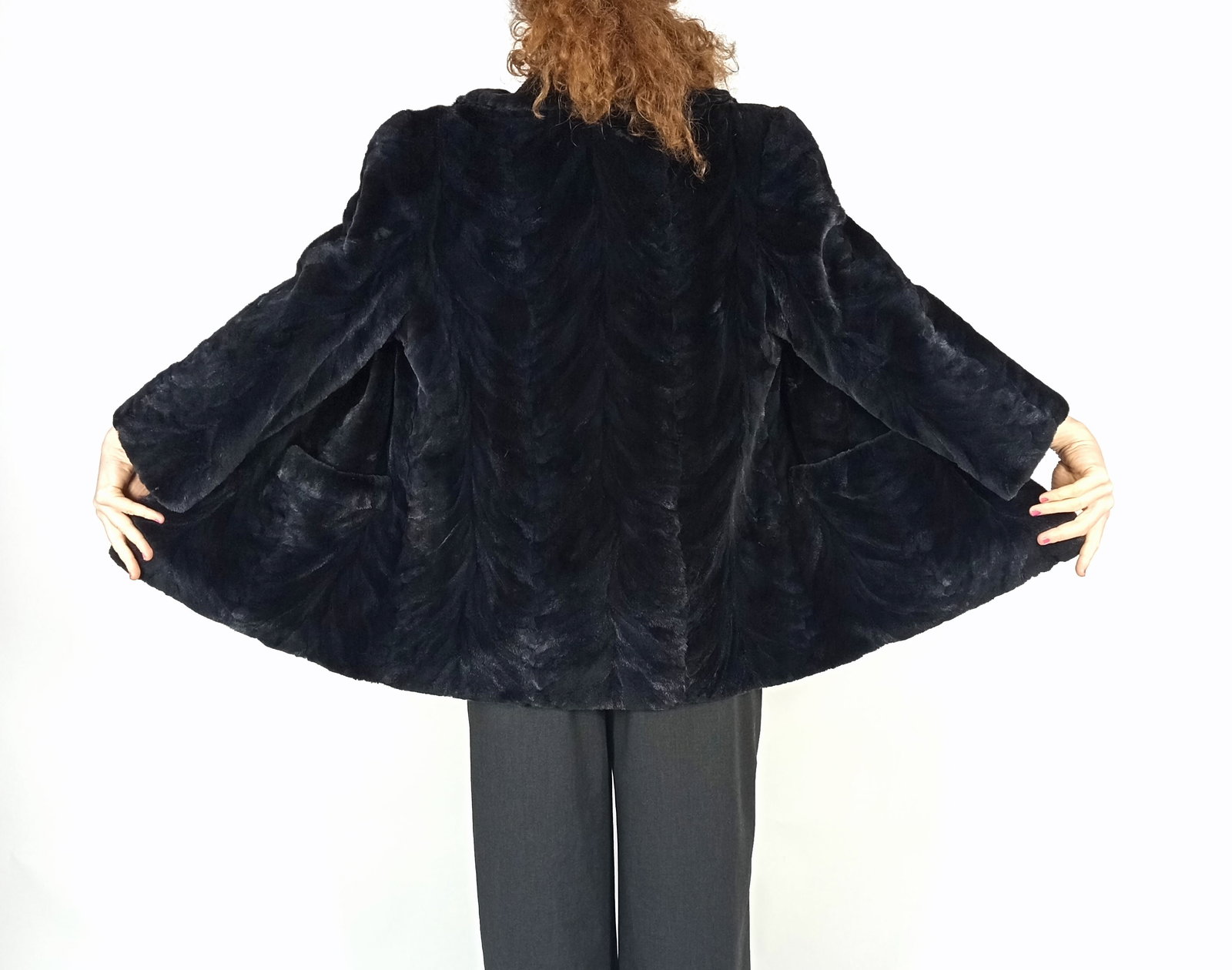 BLACK SHEARED MINK FUR JACKET EU: M ; US: 12 - 4