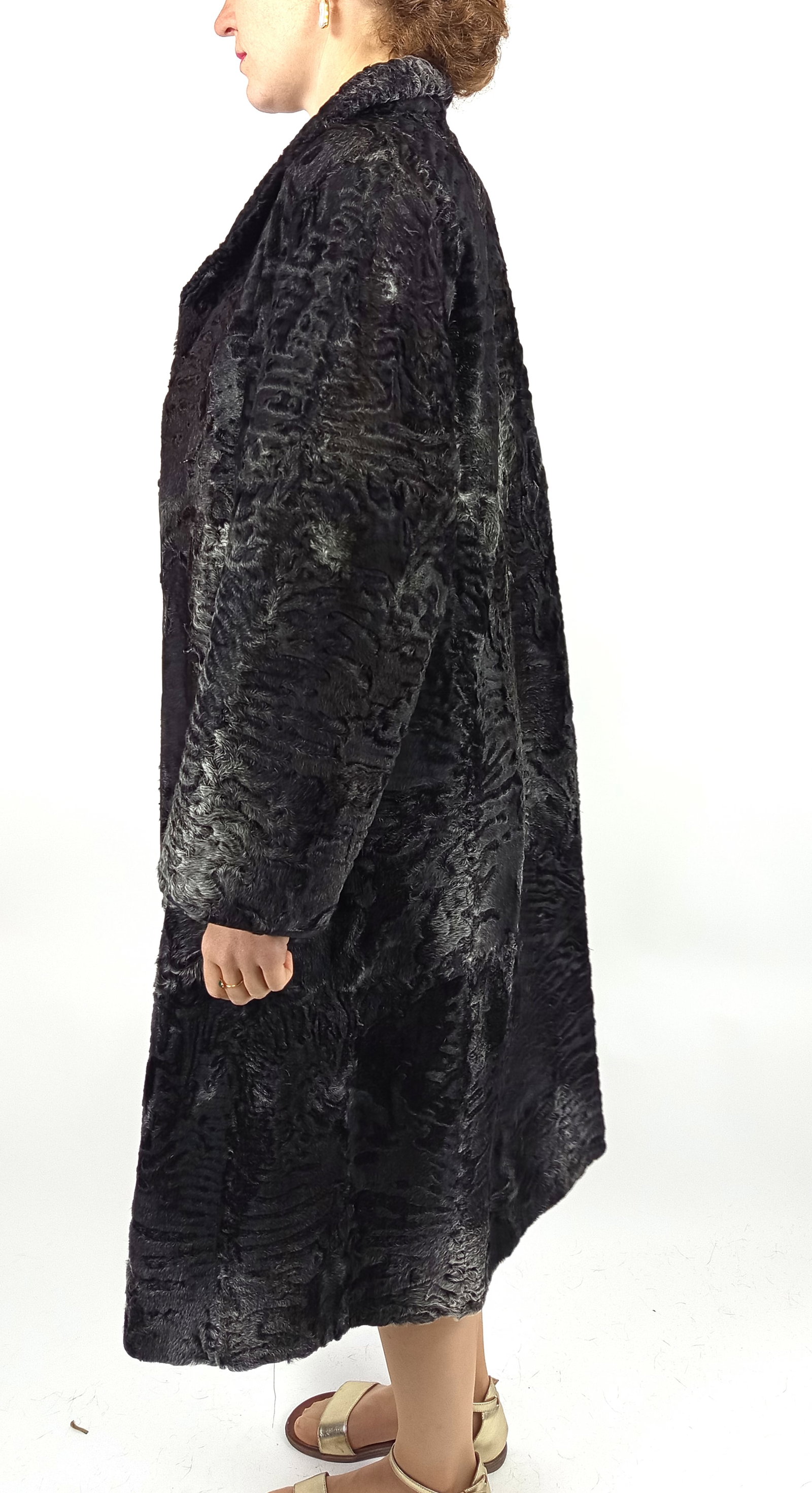 BLACK & GREY PERSIAN LAMB FUR COAT EU: XL ; US: 20 - 4
