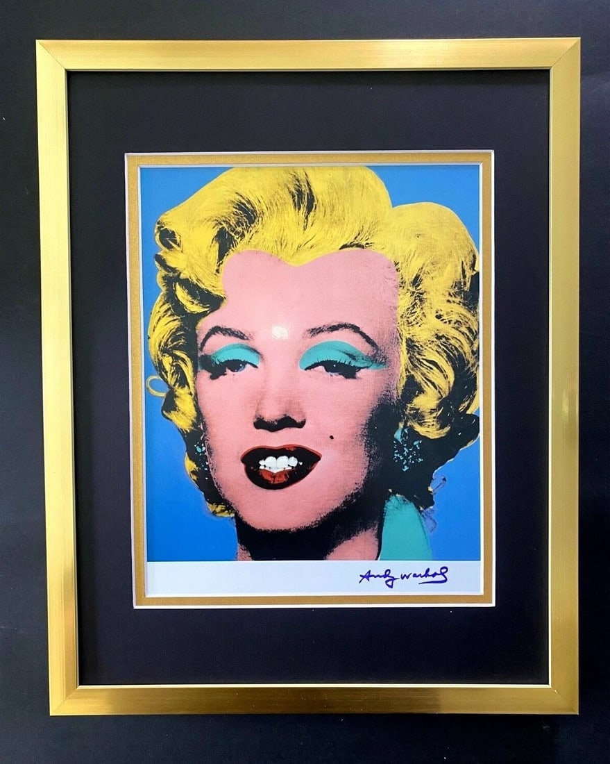 ANDY WARHOL GORGEOUS 1984 SIGNED MARILYN MONROE PRINT MATTED TO 11X14: This is an Awesome and Scarce 1984 Print after Andy Warhol FACSIMILE SIGNATURE IN BLUE INK " MARILYN MONROE " from - His Portraits Collection- Professionally Matted to be Framed at Home on your Favori