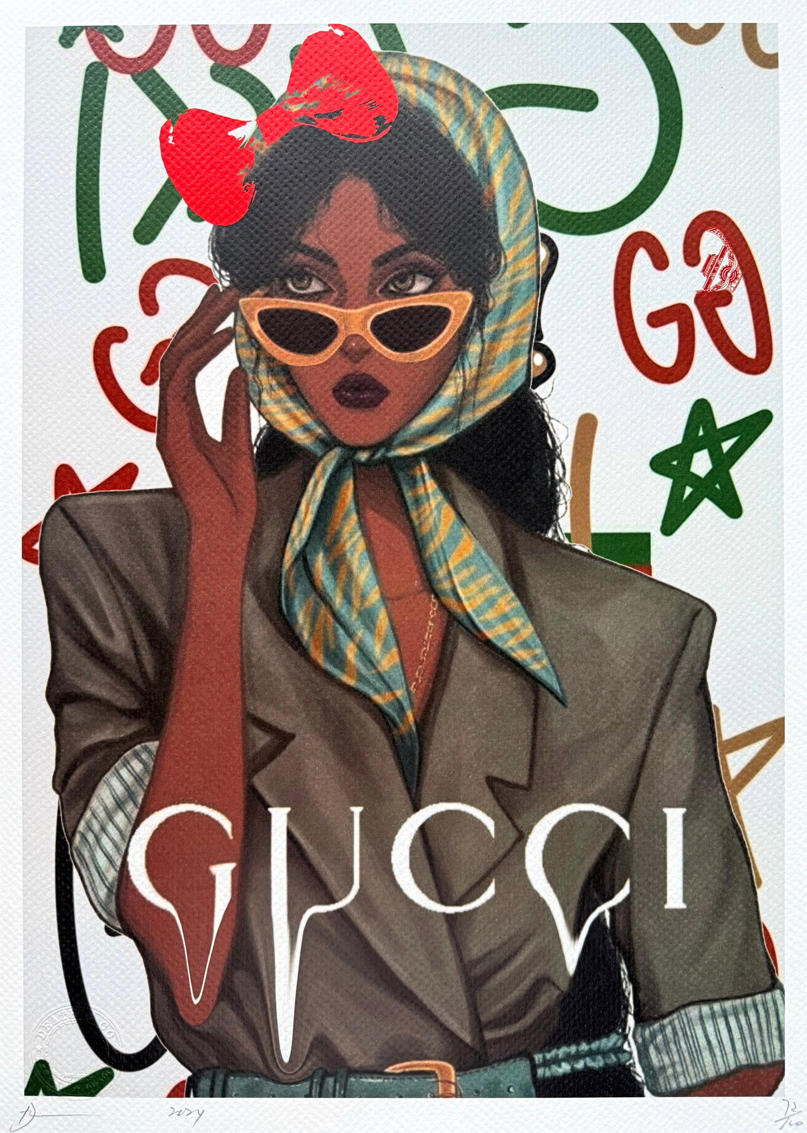 Death NYC Gucci: Title:Death NYC Gucci Date/Period:21st Century Materials:Giclee on Fine art 300 gsm paper Size:17 3/4 x 12 1/2 inches Description:Artist: Death NYC, limited edition giclee on paper, out of eddition