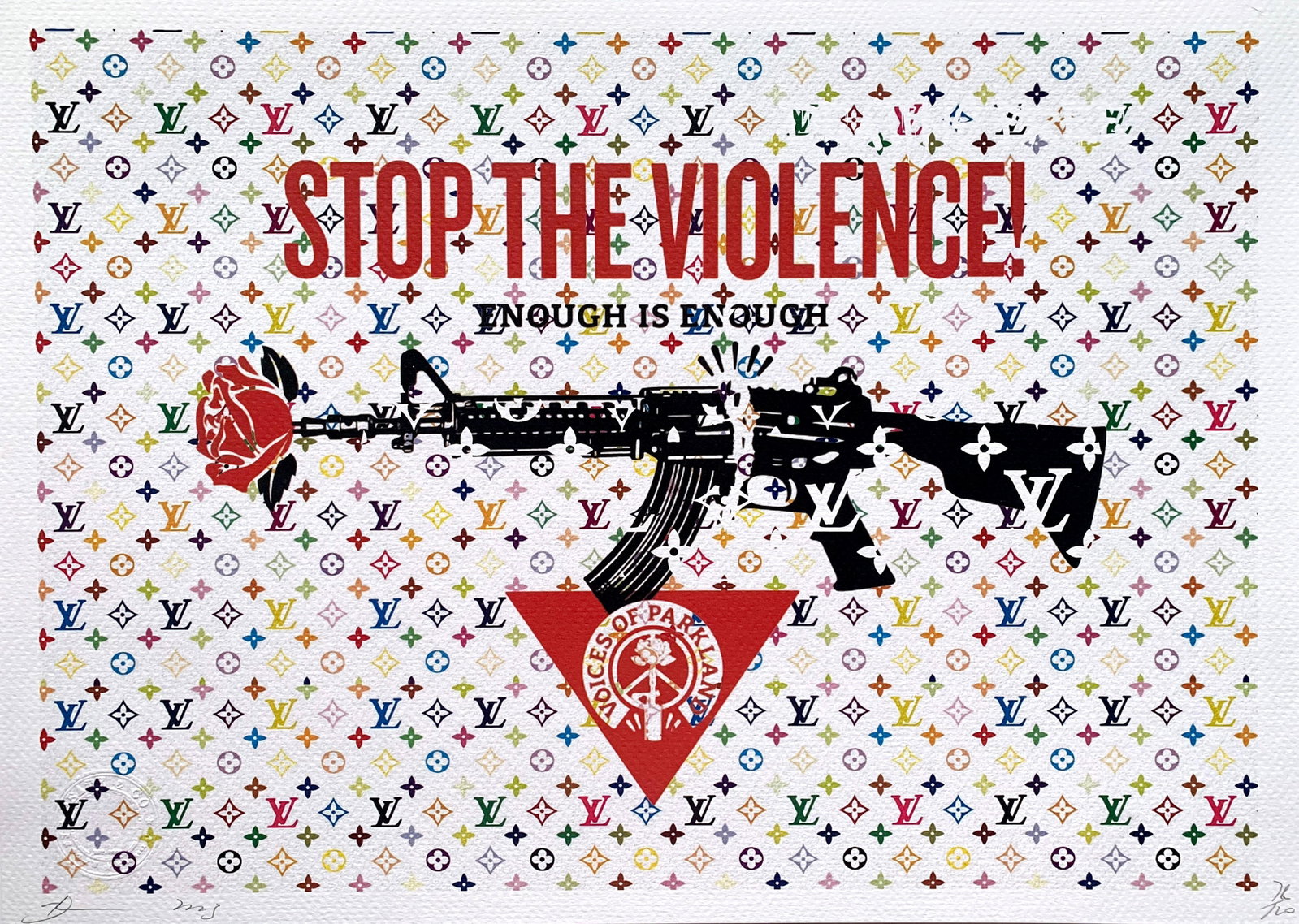 Death NYC Stop The Violence: Title:Death NYC Stop The Violence Date/Period:21st Century Materials:Giclee on Fine art 300 gsm paper Size:17 3/4 x 12 1/2 inches Description:Artist: Death NYC, limited edition giclee on paper, out