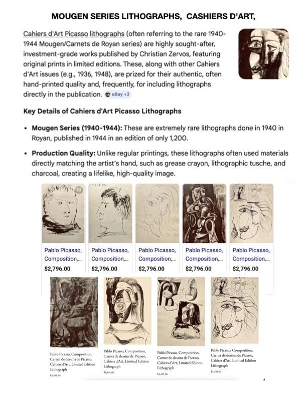 PICASSO, LITHOGRAPHS FROM MOUGIN BOOK. CONSIDERED HIS BEST LITHOS. - 9