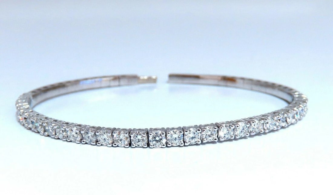 2.90ct Natural Round Diamonds Flexible Tennis Bangle Bracelet 14 Karat 11099 *v - 4