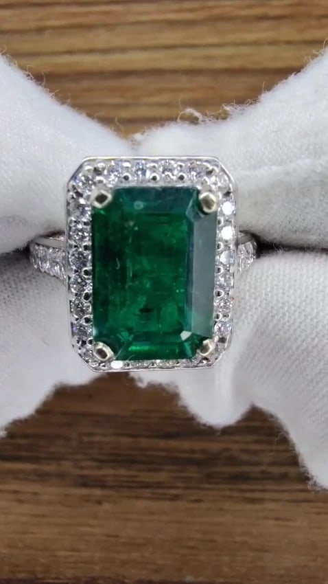 5.52ct Natural Vivid Green Emerald Diamonds Ring 14kt Mod Halo Bead Set 11179 *v - 3
