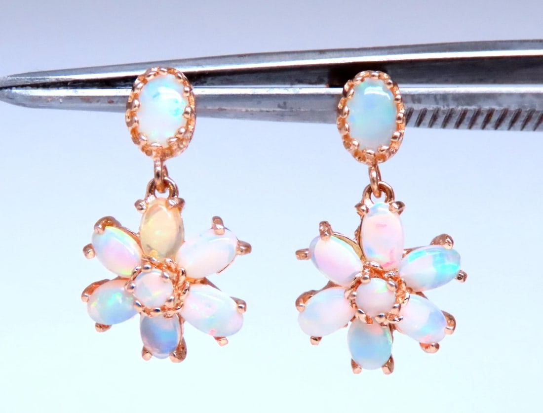 3ct Natural Opal Cluster Dangle Earrings 14kt Gold 12597** - 4