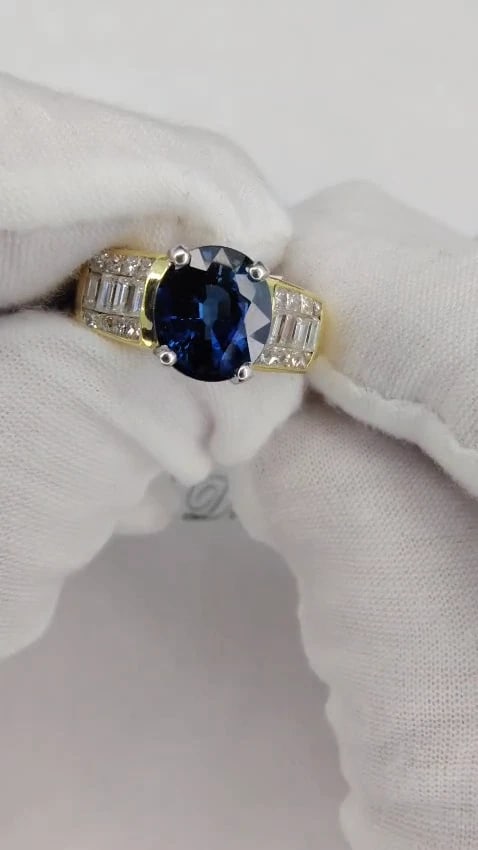 GIA Certified 4.93CT Natural Top Gem Sapphire Diamond Ring Classic Set 11094 *v - 3