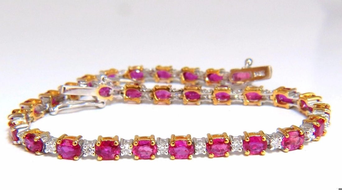 6.88ct bright red natural ruby diamond alternating tennis bracelet 14kt 10496 *v (1 of 7)