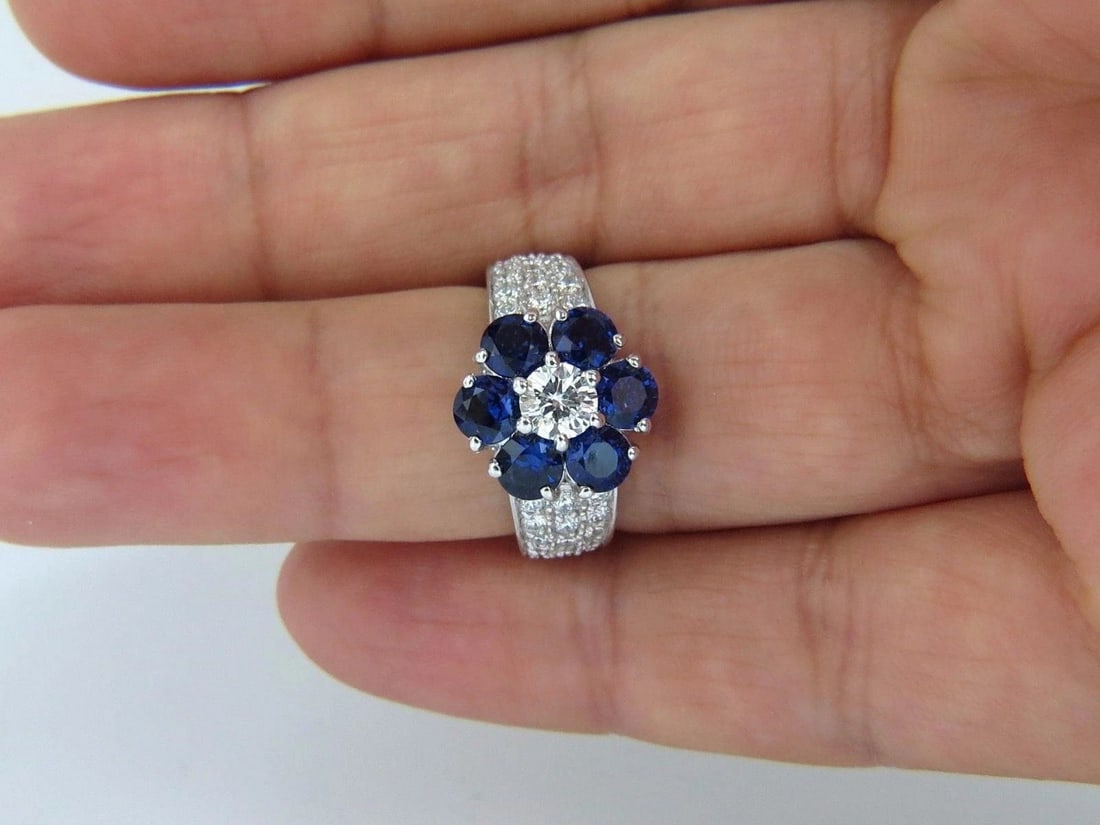 3.96ct natural sapphires diamond cluster ring 14kt royal blue floretta 10631 *v - 6