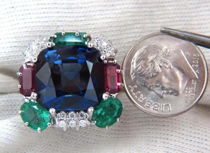 18ct Lab Created Sapphire Natural Emerald Ruby Diamonds Ring 18kt gold 47441 *v - 5