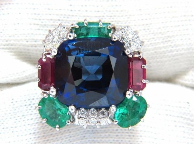 18ct Lab Created Sapphire Natural Emerald Ruby Diamonds Ring 18kt gold 47441 *v - 6