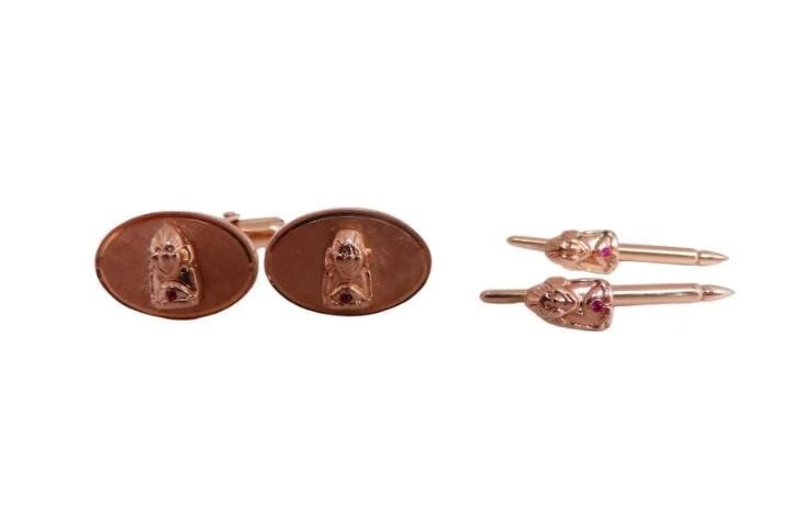 Unknown Design Cufflinks or Stud Set 14 Karat Gold Heavy 12608** - 4
