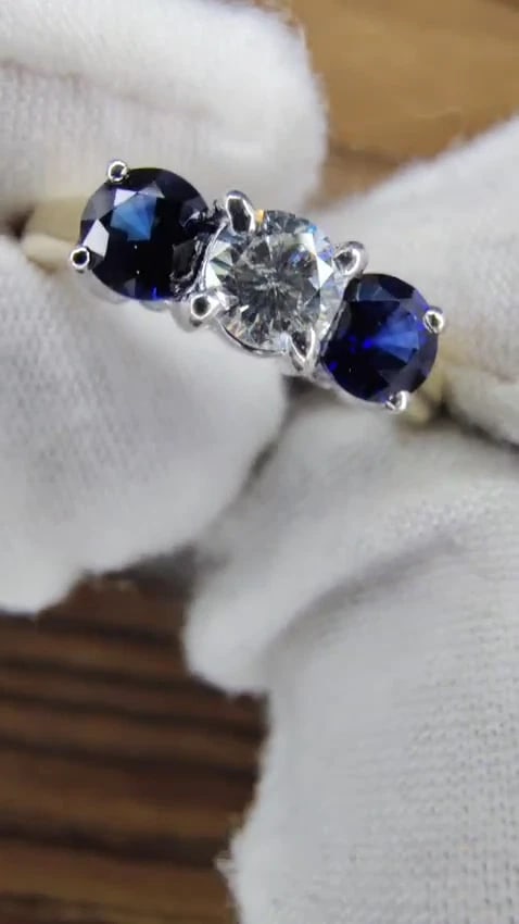 .76ct Natural Sapphire Standard Three stone diamond Ring 14kt 12142 *v - 3