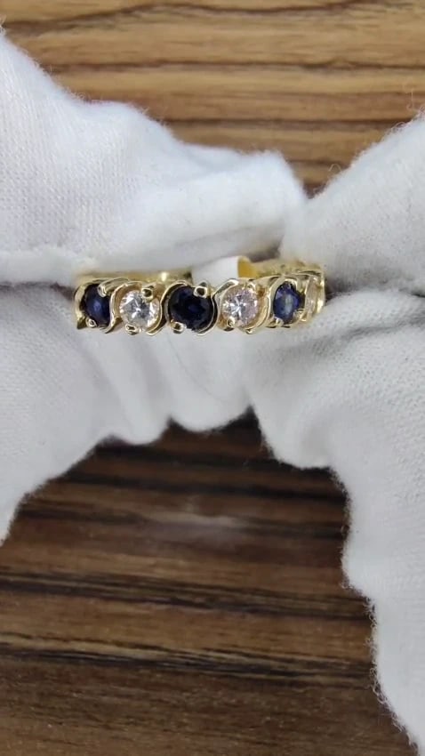 .90ct Natural Round Sapphires Diamonds Band 14 Karat 11336 *v - 3