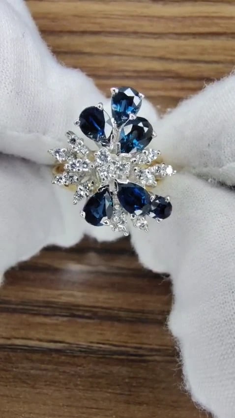 3.50 Carat Natural Sapphire Diamonds Cocktail Ring 14 Karat 48874 *v - 3