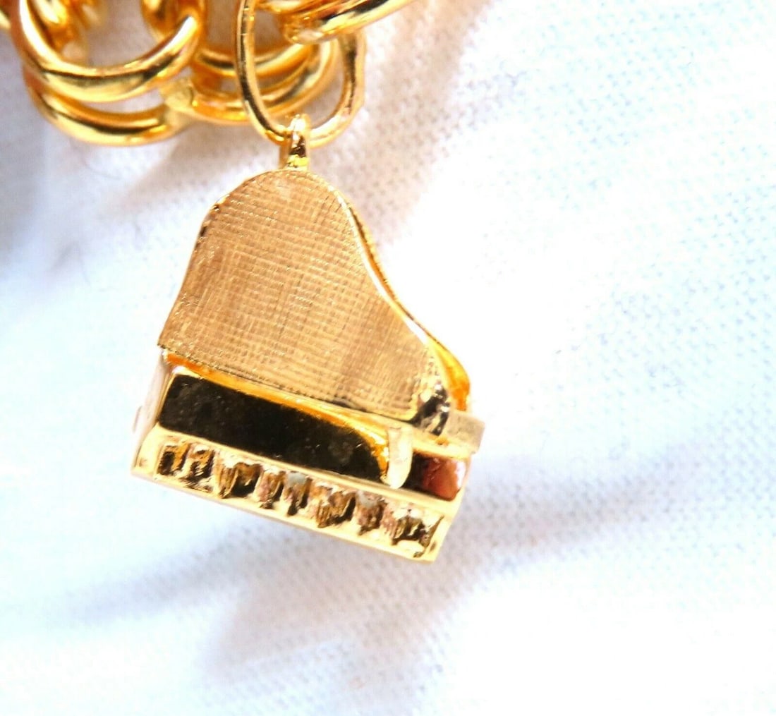 Eight Charms Link Bracelet 14kt gold 7 inch 43gm** - 5